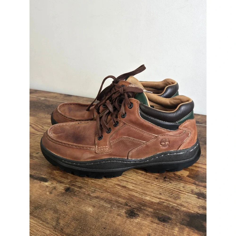 Timberland Waterproof Moc Toe Hiking Boots Mens 10 Brown Leather OrthoLite A1Z2U